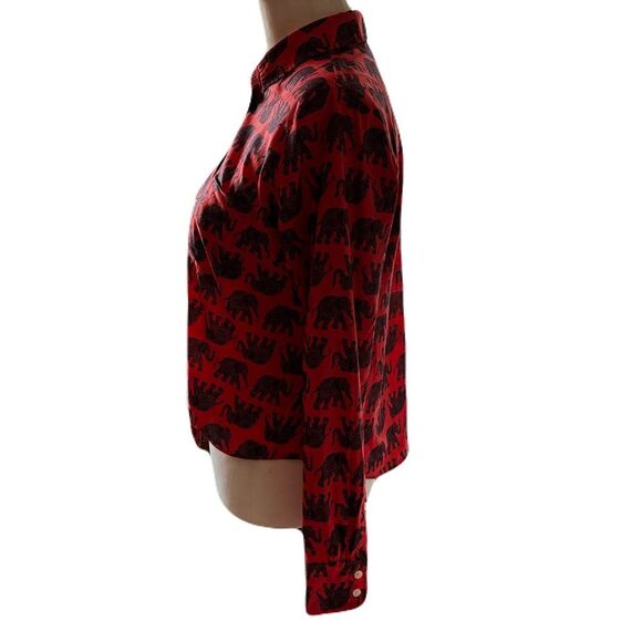J. Crew Elephant Print Cotton Button Up | XS | EUC | Coral and Navy Blue - Picture 3 of 8